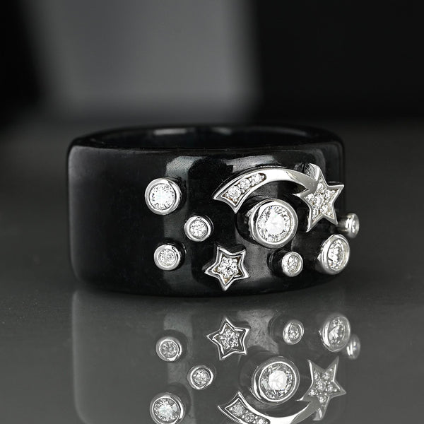 Black Jade Moissanite Star Ring Sterling Silver