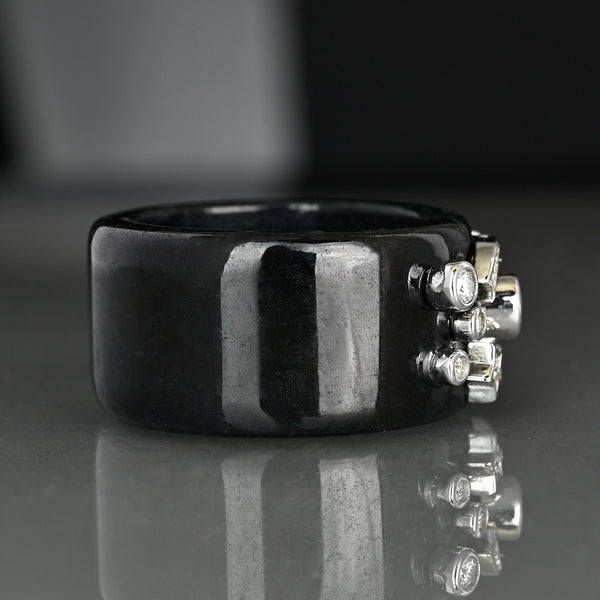 Black Jade Moissanite Star Ring Sterling Silver