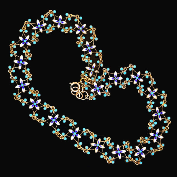 Antique CG Hallberg Swedish Enamel Silver Necklace, C. 1897