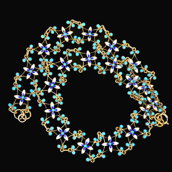 Antique CG Hallberg Swedish Enamel Silver Necklace, C. 1897