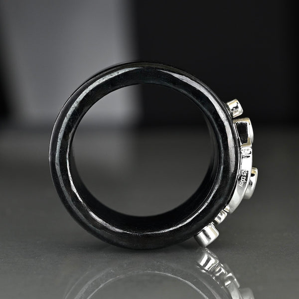 Black Jade Moissanite Star Ring Sterling Silver