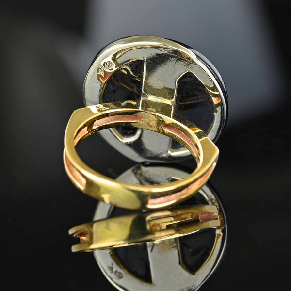 Modernist 14K Gold Diamond Onyx Ring, Euro Shank - Boylerpf