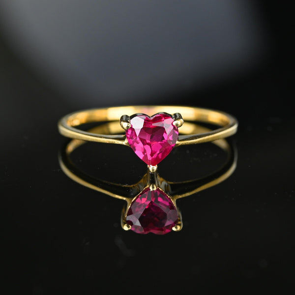 Vintage 10K Gold Solitaire Ruby Heart Ring - Boylerpf