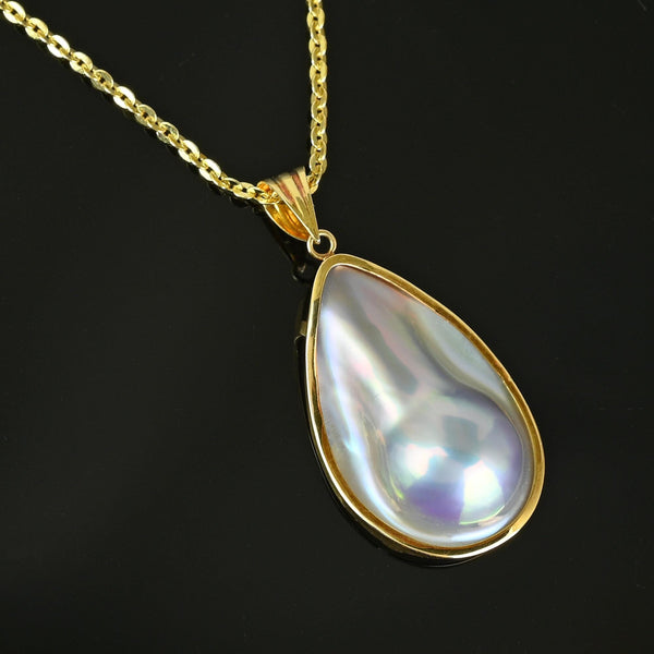 Vintage 18K Gold Large Mabe Pearl Pendant Necklace - Boylerpf