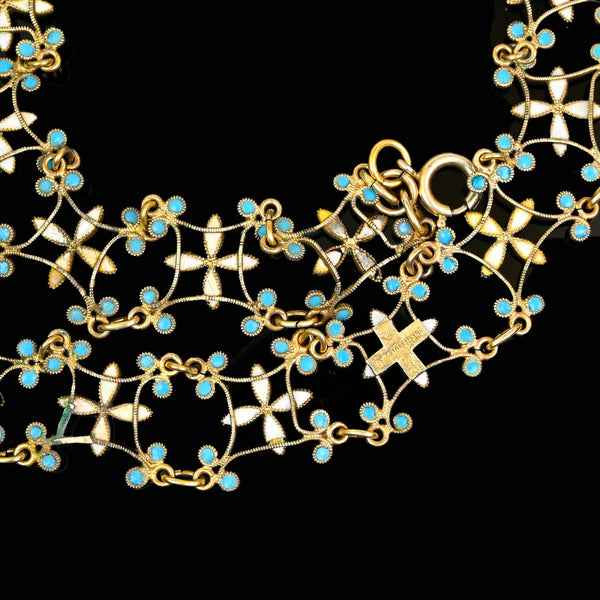Antique CG Hallberg Swedish Enamel Silver Necklace, C. 1897