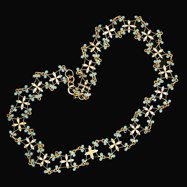 Antique CG Hallberg Swedish Enamel Silver Necklace, C. 1897