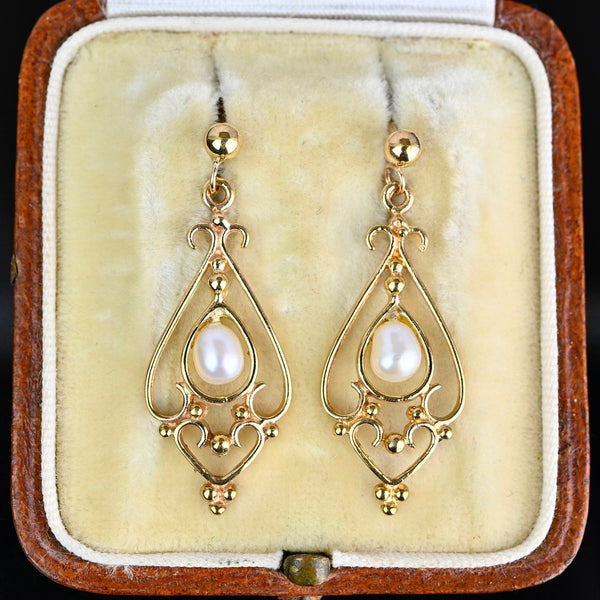 Vintage Gold Filigree Baroque Pearl Dangle Earrings – Boylerpf