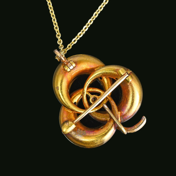 Antique 14K Enamel & Diamond Love Knot Brooch Pendant