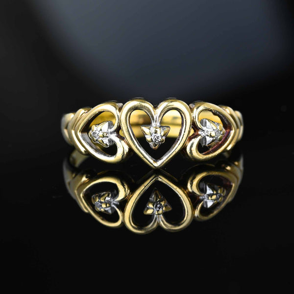 Vintage Gold Diamond Triple Heart Ring - Boylerpf
