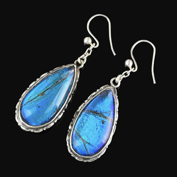Antique Victorian Silver Rock Crystal Butterfly Wing Earrings - Boylerpf