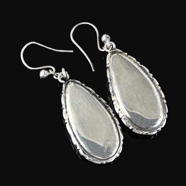 Antique Victorian Silver Rock Crystal Butterfly Wing Earrings - Boylerpf