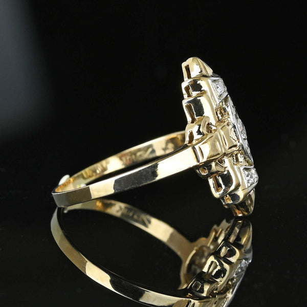 Vintage Two Tone Gold Diamond Shield Ring - Boylerpf