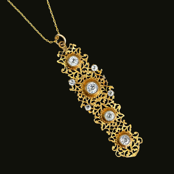 Antique 19th Century Gold Gilt Filigree Diamond Paste Pendant - Boylerpf