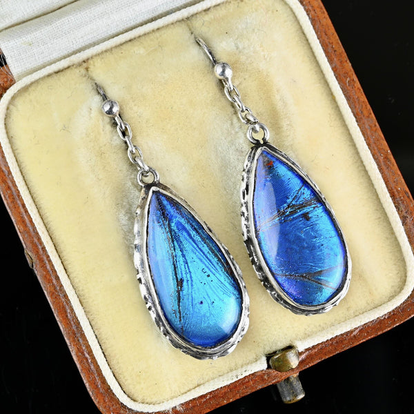 Antique Victorian Silver Rock Crystal Butterfly Wing Earrings - Boylerpf