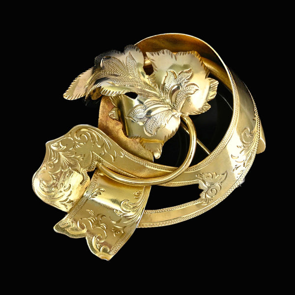 Antique Victorian Gold Gilt Silver Leaf Brooch, 1885 Swedish