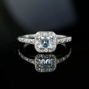 Vintage Silver Aquamarine Halo Style Ring - Boylerpf