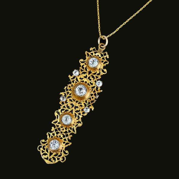 Antique 19th Century Gold Gilt Filigree Diamond Paste Pendant - Boylerpf