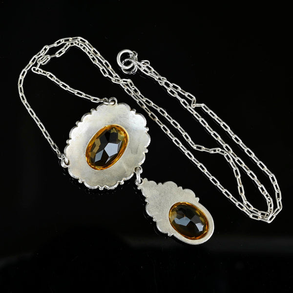 Antique Victorian Silver Canneille Flowers Citrine Necklace - Boylerpf