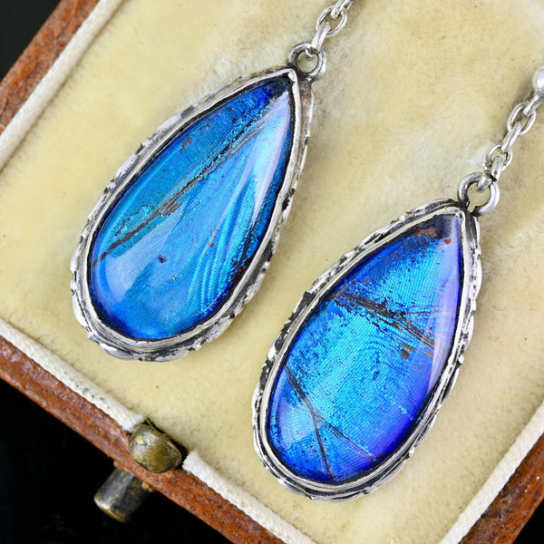 Antique Victorian Silver Rock Crystal Butterfly Wing Earrings - Boylerpf
