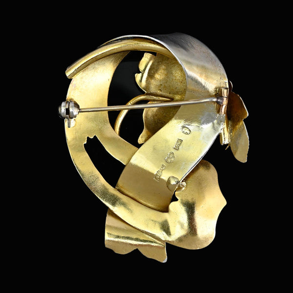 Antique Victorian Gold Gilt Silver Leaf Brooch, 1885 Swedish