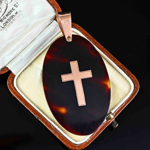 Antique 9K Rose Gold Cross Pique Pendant - Boylerpf