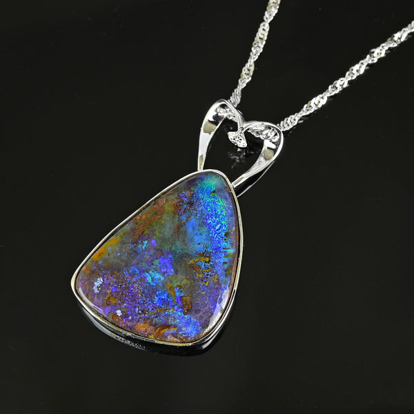 18K White Gold Diamond 13.99 CTW Boulder Opal Necklace - Boylerpf