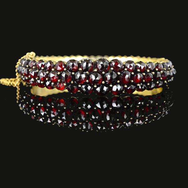 Antique Rose Cut Bohemian Garnet Bracelet Bangle - Boylerpf