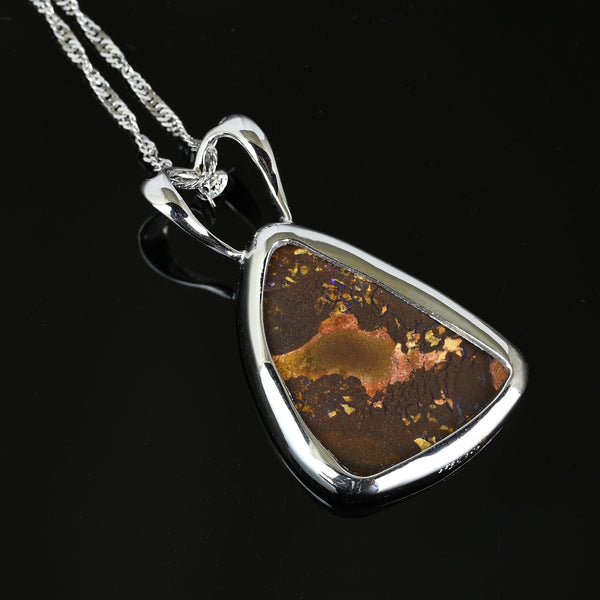 18K White Gold Diamond 13.99 CTW Boulder Opal Necklace - Boylerpf