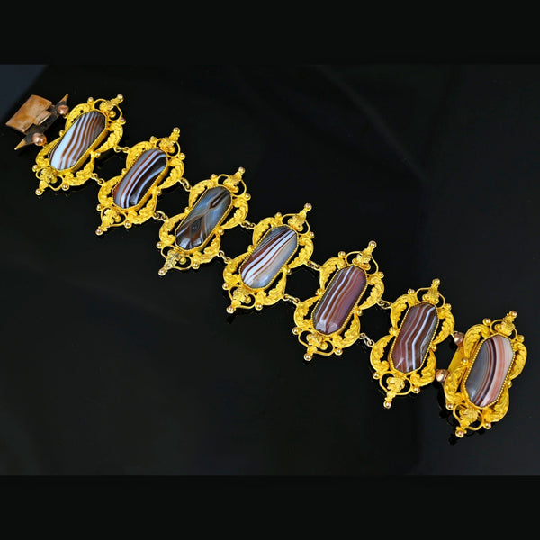 Antique Wide Gold Scottish Banded Agate Bracelet - Boylerpf