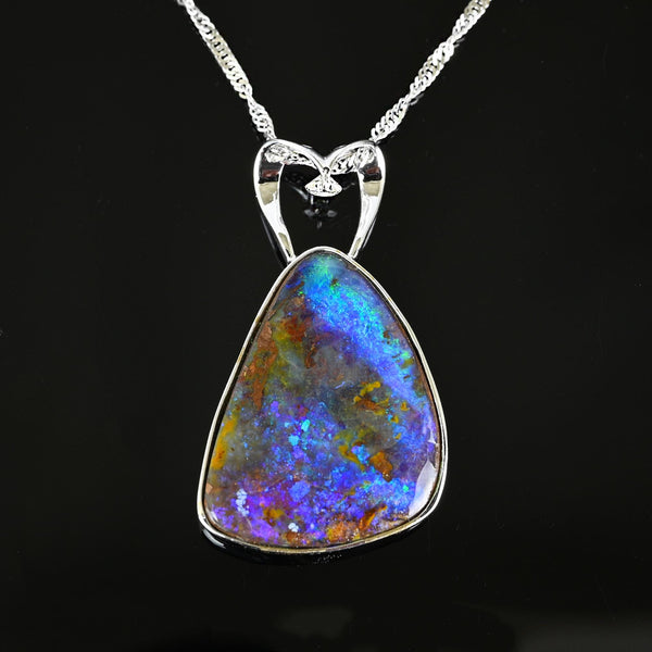 18K White Gold Diamond 13.99 CTW Boulder Opal Necklace - Boylerpf