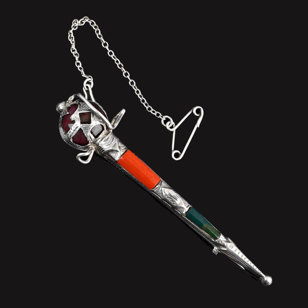 Antique Scottish Agate and Amethyst Sword Brooch - Boylerpf