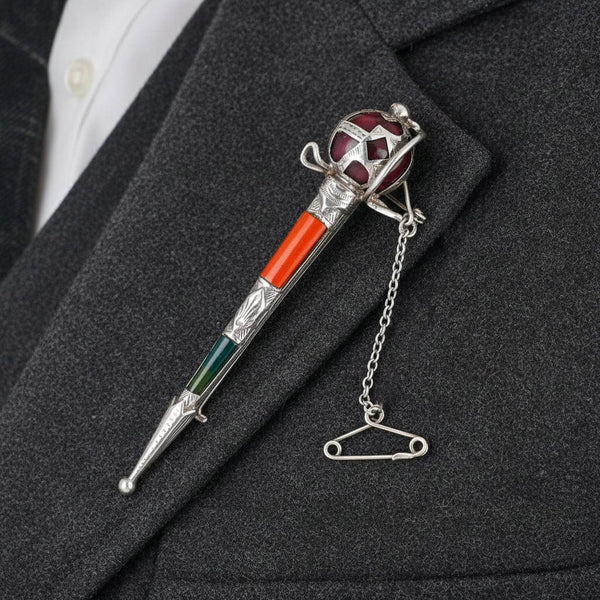 Antique Scottish Agate and Amethyst Sword Brooch - Boylerpf