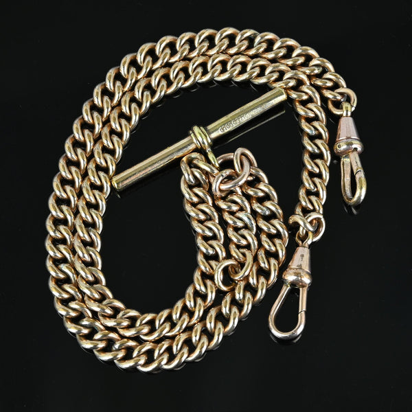 Edwardian Rolled Gold Double Albert Watch Chain Necklace - Boylerpf