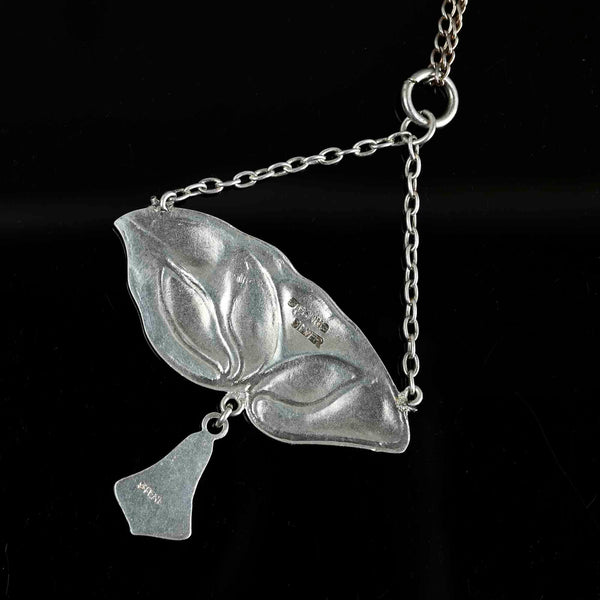 Art Nouveau Silver Leaf Enamel Pendant Necklace - Boylerpf