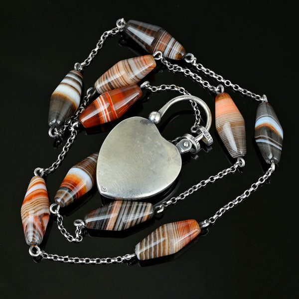 Scottish Banded Agate Amethyst Heart Padlock Necklace - Boylerpf