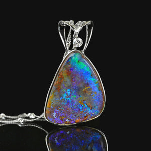 18K White Gold Diamond 13.99 CTW Boulder Opal Necklace - Boylerpf