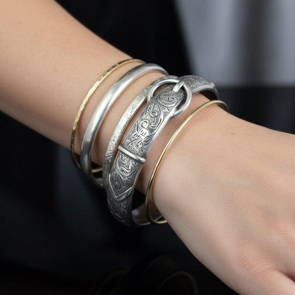 Antique Silver Buckle Bracelet Bangle, Circa 1909
