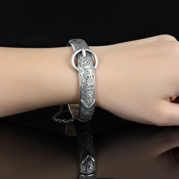 Antique Silver Buckle Bracelet Bangle, Circa 1909