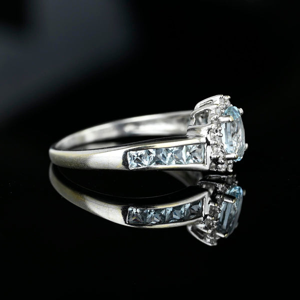Vintage Diamond Cluster Aquamarine Ring in 10K White Gold - Boylerpf