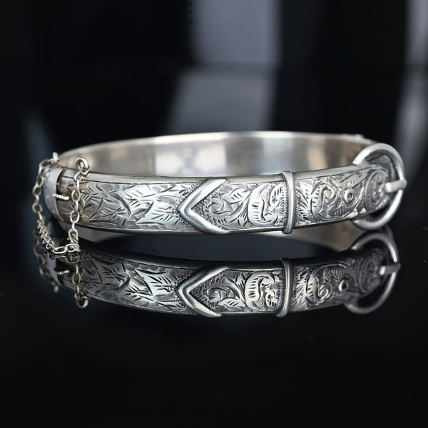 Antique Silver Buckle Bracelet Bangle, Circa 1909