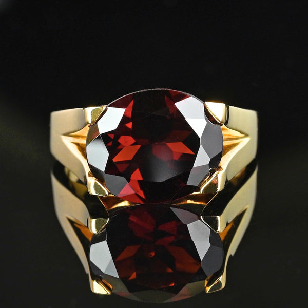 Vintage 10K Gold East West 6.25 CTW Garnet Ring, Signet Style - Boylerpf