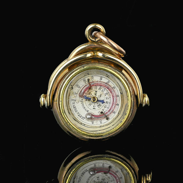 Antique Gold Barometer Compass Spinner Watch Fob Pendant - Boylerpf