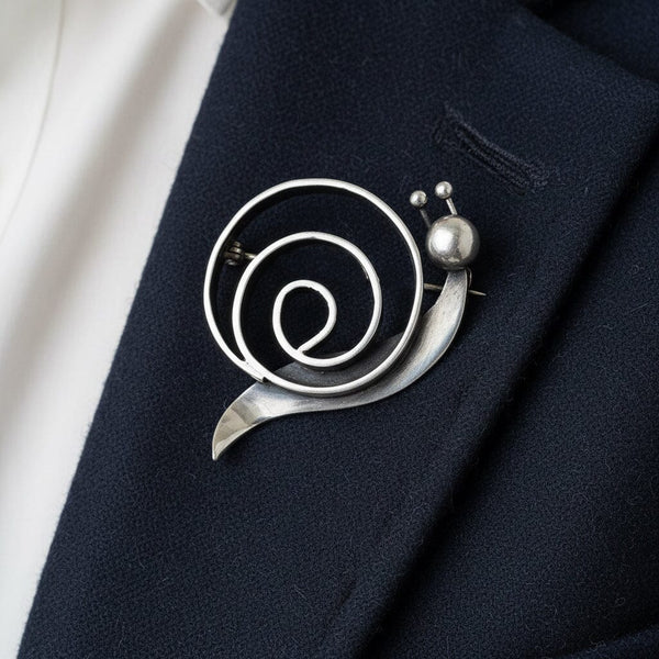 Vintage Bill Tendler Sterling Silver Snail Brooch Pin, Modernist