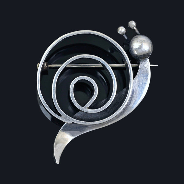 Vintage Bill Tendler Sterling Silver Snail Brooch Pin, Modernist