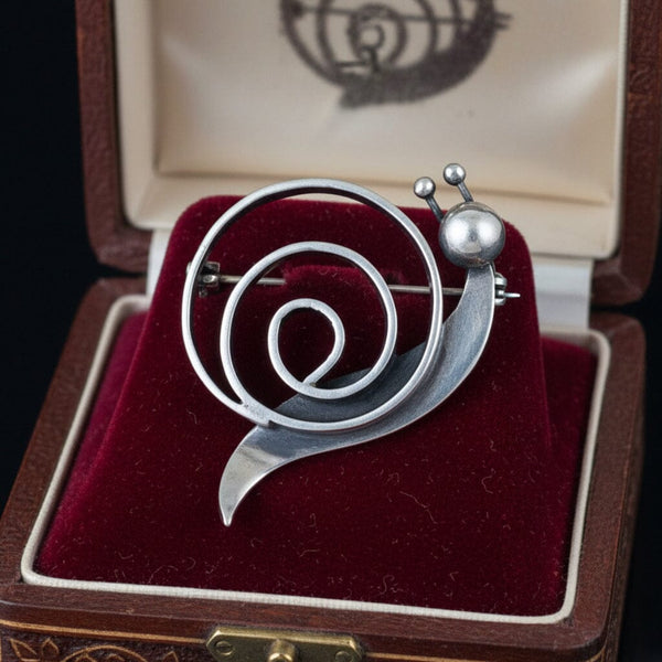Vintage Bill Tendler Sterling Silver Snail Brooch Pin, Modernist