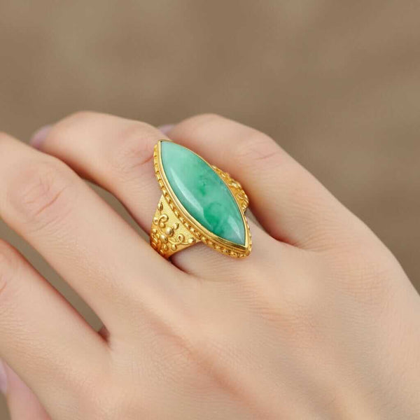Antique Jadeite Jade Ring 18K Gold Marquise 6ct Green - Boylerpf