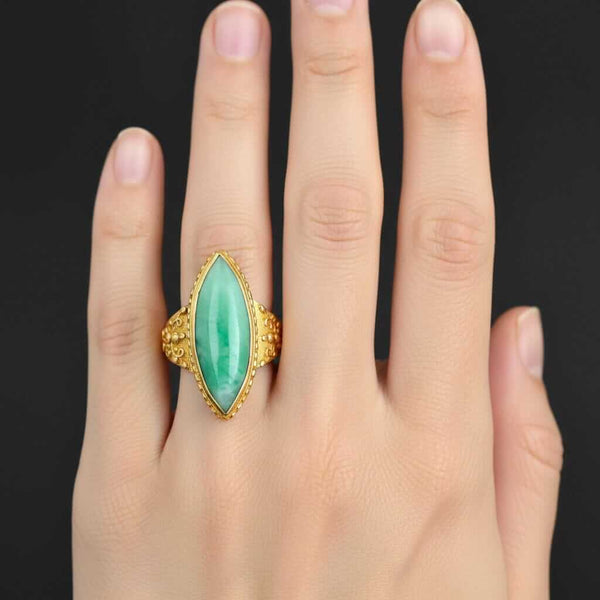 Antique Jadeite Jade Ring 18K Gold Marquise 6ct Green - Boylerpf