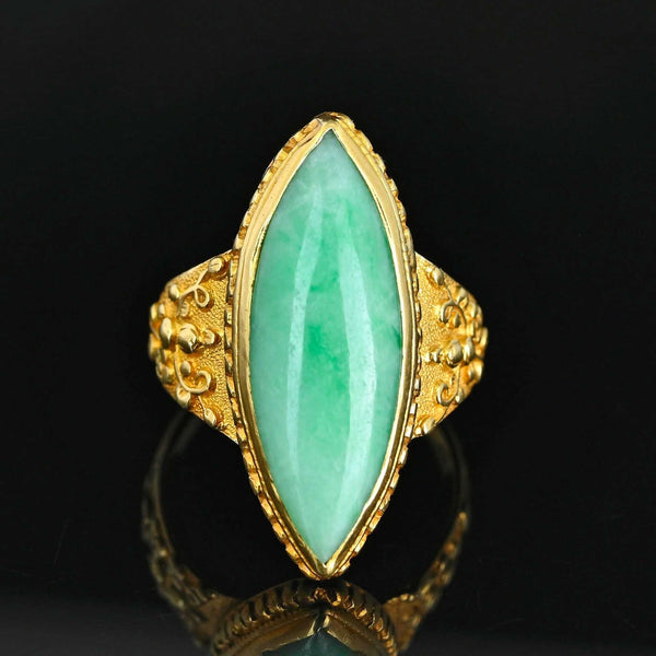 Antique Jadeite Jade Ring 18K Gold Marquise 6ct Green - Boylerpf
