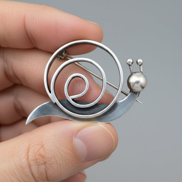 Vintage Bill Tendler Sterling Silver Snail Brooch Pin, Modernist