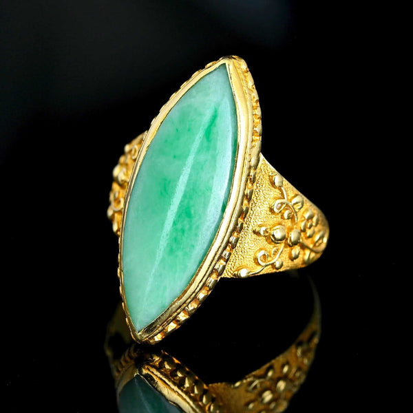 Antique Jadeite Jade Ring 18K Gold Marquise 6ct Green - Boylerpf